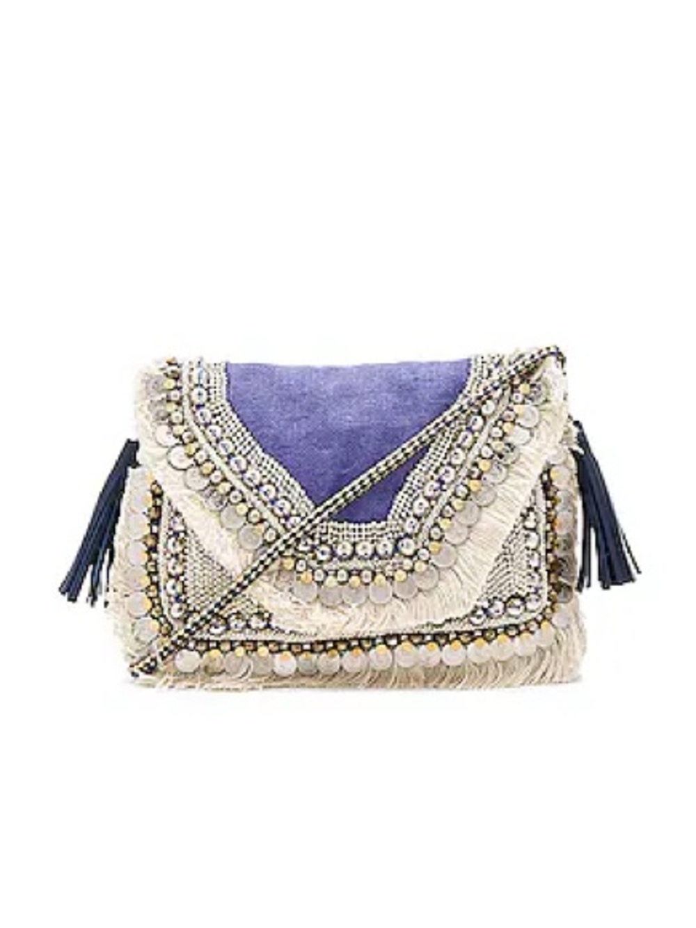Shashi Leela Embellished Tassel Clutch Crossbody Bag Lilac Purple